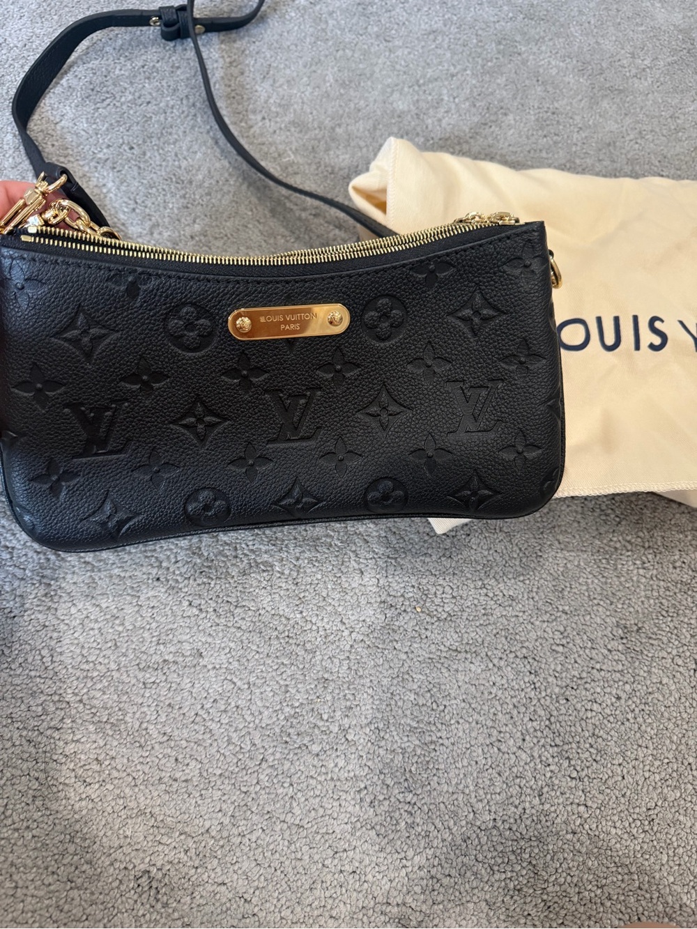 Louis Vuitton Black Monogram Empreinte Liv Pochette with Gold Hardware